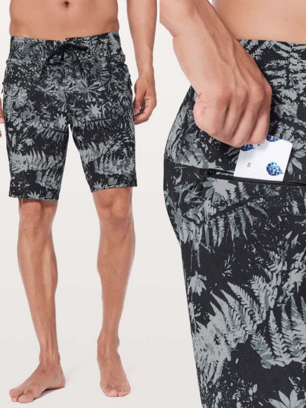 Lululemon Current State Board Shorts Canopy Ice Grey Black Swim Trunks